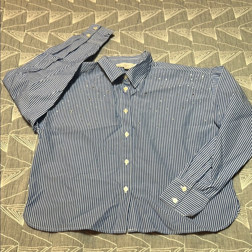 Blue and white striped long sleeve shirt with sparkle